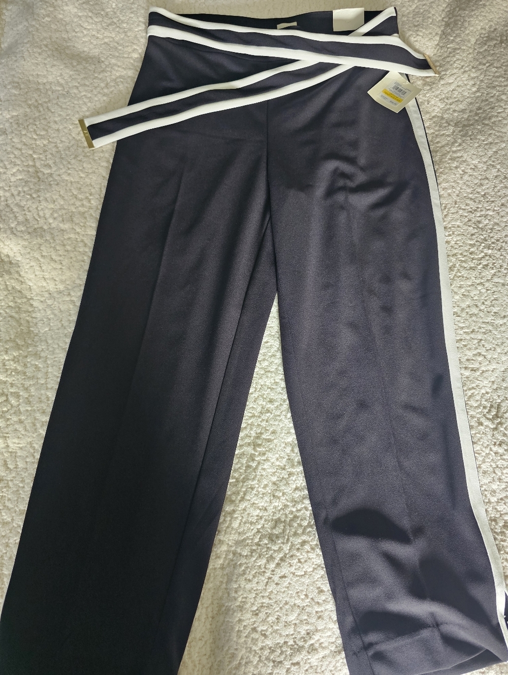 Anne Klein Navy Wide-Leg Pants with White Side Stripe